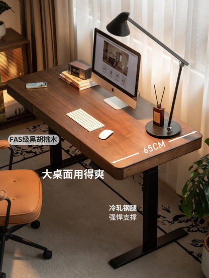实木书桌书房黑胡桃木电动升降桌多功能简约电脑桌
