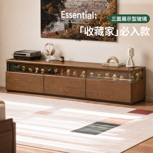 实木电视柜客厅现代简约储物地柜胡桃色落地手办展示柜