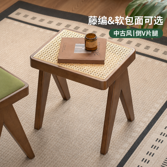 实木方凳餐厅化妆凳软包餐凳复古换鞋凳休闲边几凳子