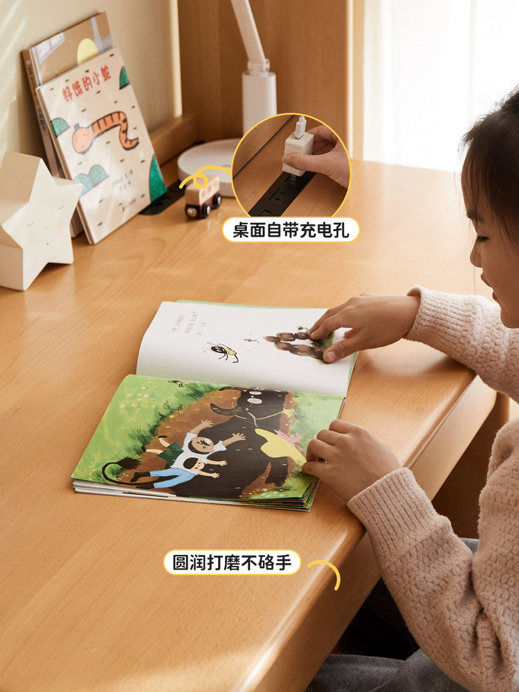儿童学习桌现代简约学生写字桌实木书桌书架一体课桌