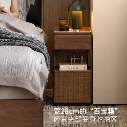 实木床头柜意式轻奢黑胡桃木储物柜卧室窄款收纳柜