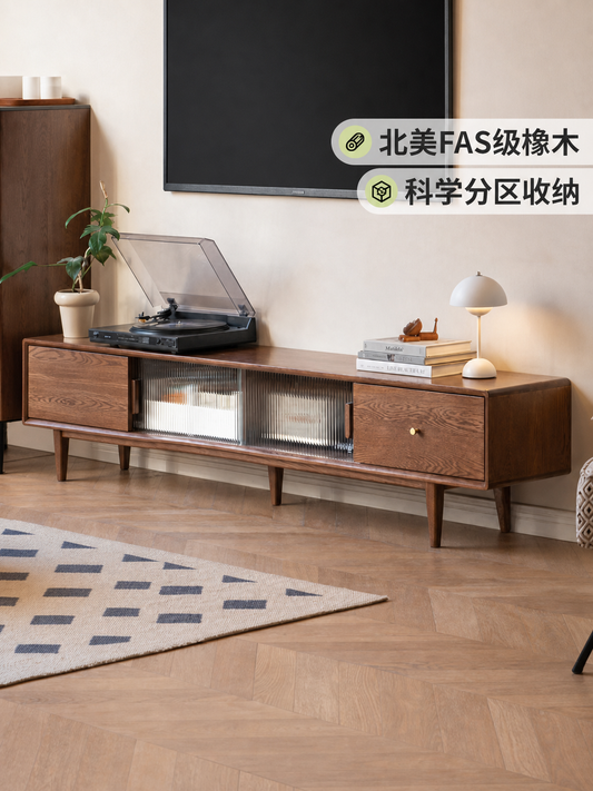实木电视柜玻璃地柜茶几组合北欧小户型客厅收纳储物柜