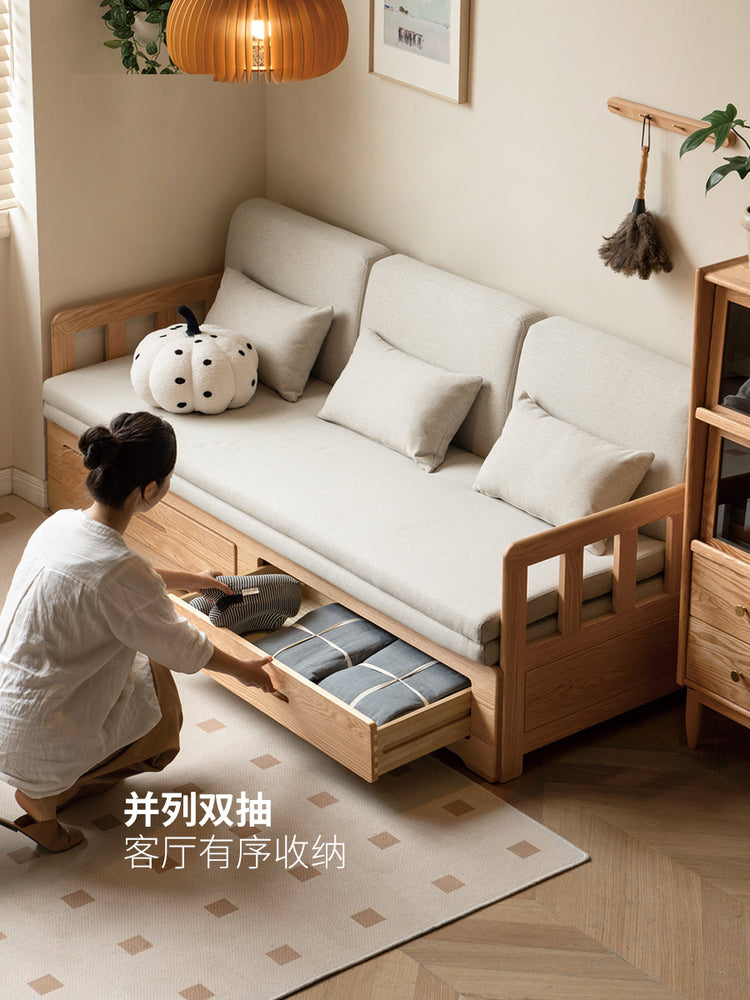 全实木沙发床折叠两用简约坐卧伸缩床小户型客厅储物沙发