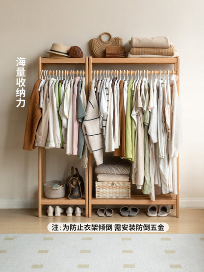 实木挂衣架小户型卧室橡木衣帽架现代简约落地收纳置物架