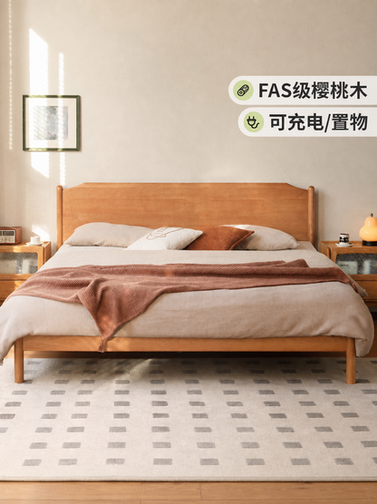 全实木床现代简约樱桃木1.5米1.8双人床小户型主卧室大床