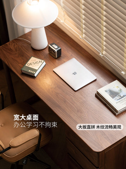 全实木书桌带抽屉黑胡桃木新中式办公桌电脑桌写字台