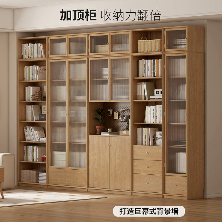 实木组合书柜现代简约白蜡木书架背景墙书橱书房落地柜子