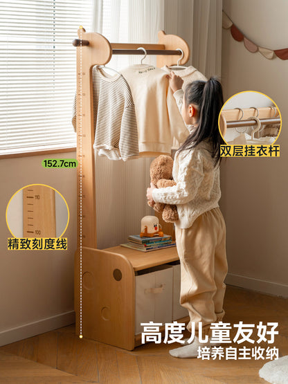 实木儿童衣帽架卧室床边挂衣架创意卡通落地衣服收纳架