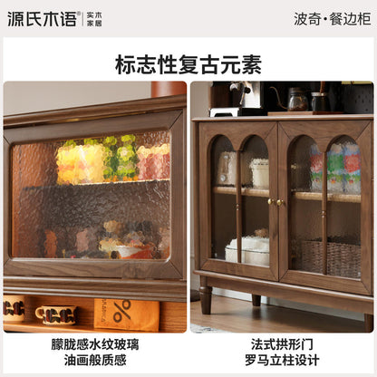 实木餐边柜餐厅复古储物柜黑胡桃木置物柜橱柜收纳柜