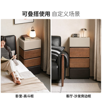 实木床头柜意式轻奢储物柜卧室灰色收纳柜黑胡桃木小柜子