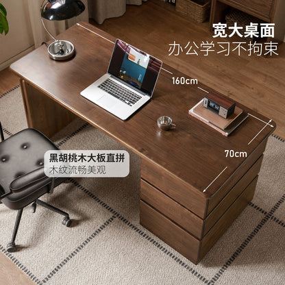 实木书桌意式轻奢电脑桌书房黑胡桃木办公桌工作台