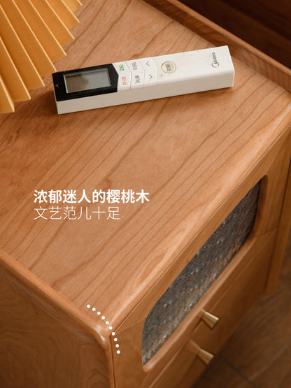 实木夹缝床头柜中古樱桃木床边柜简约卧室超窄抽屉收纳柜