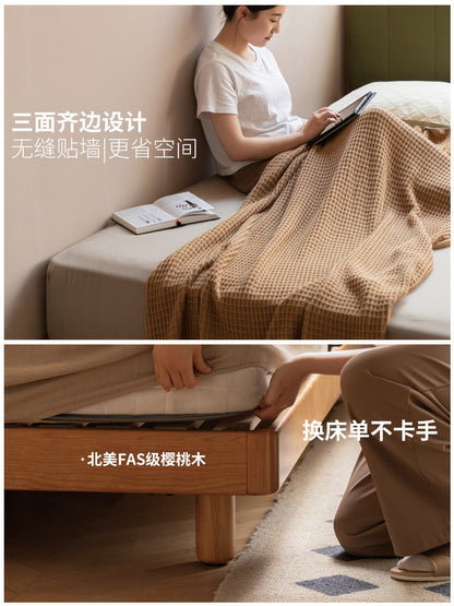 实木床现代简约悬浮床樱桃木软包床卧室双人床