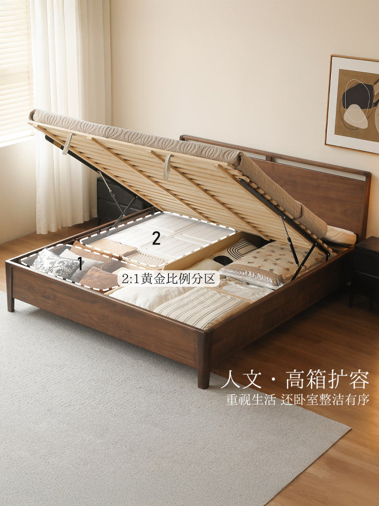 全实木床现代轻奢黑胡桃木储物箱体床北欧卧室家具双人床