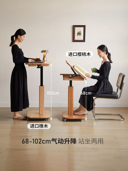 实木升降书房樱桃木翻板桌边几小户型可移动书桌