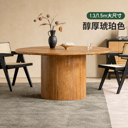 实木现代简约餐厅大圆桌侘寂风高级原木餐桌饭桌