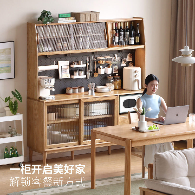 实木餐边柜一体高柜茶水柜白蜡木储物柜简约碗柜酒柜