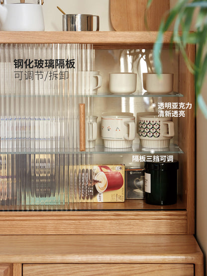 实木桌面置物柜餐厅杯架餐边柜简约茶水柜玻璃移门柜