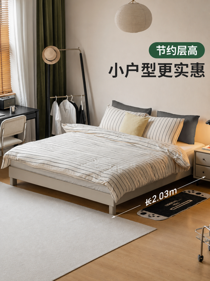 实木床简约灰色无床头床小户型卧室榻榻米落地双人床