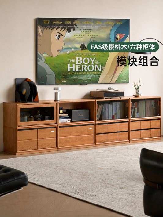 实木电视柜客厅法式复古自由组合边柜樱桃木模块柜