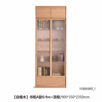 实木组合书柜现代简约白蜡木书架背景墙书橱书房落地柜子