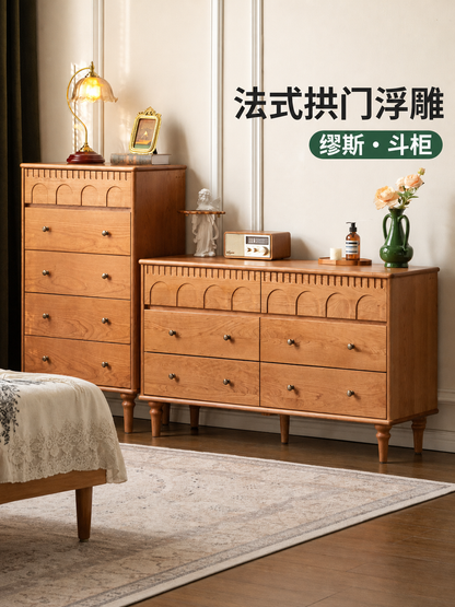 实木斗柜法式复古储物六斗柜卧室樱桃木边柜收纳柜
