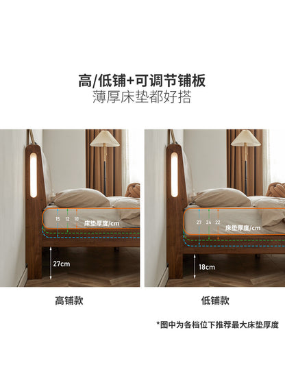 实木床北欧主卧室黑胡桃木大床现代简约小户型双人床