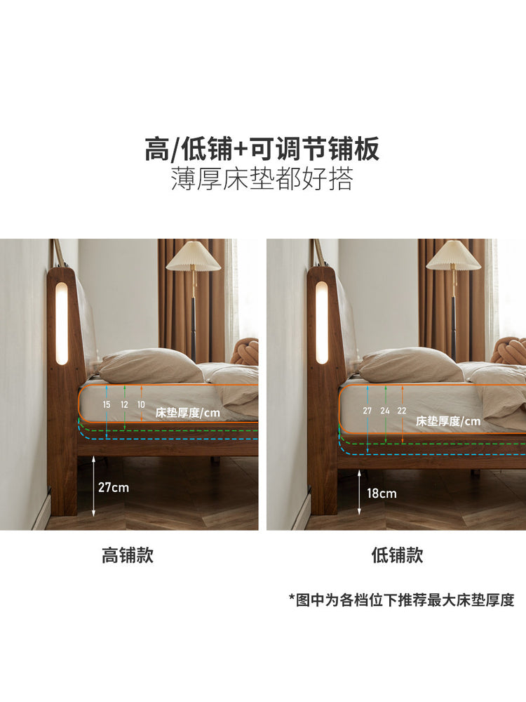 实木床北欧主卧室黑胡桃木大床现代简约小户型双人床