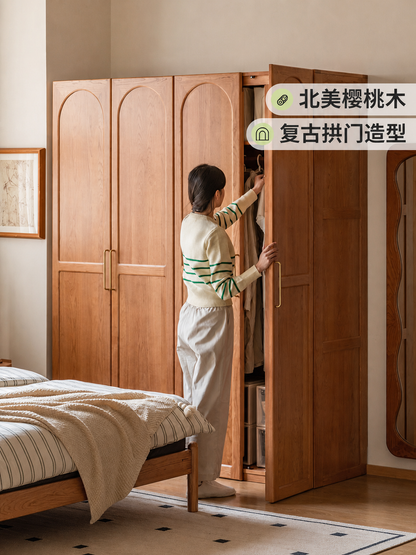 实木衣柜卧室樱桃木衣橱复古家具储物柜衣帽间收纳柜