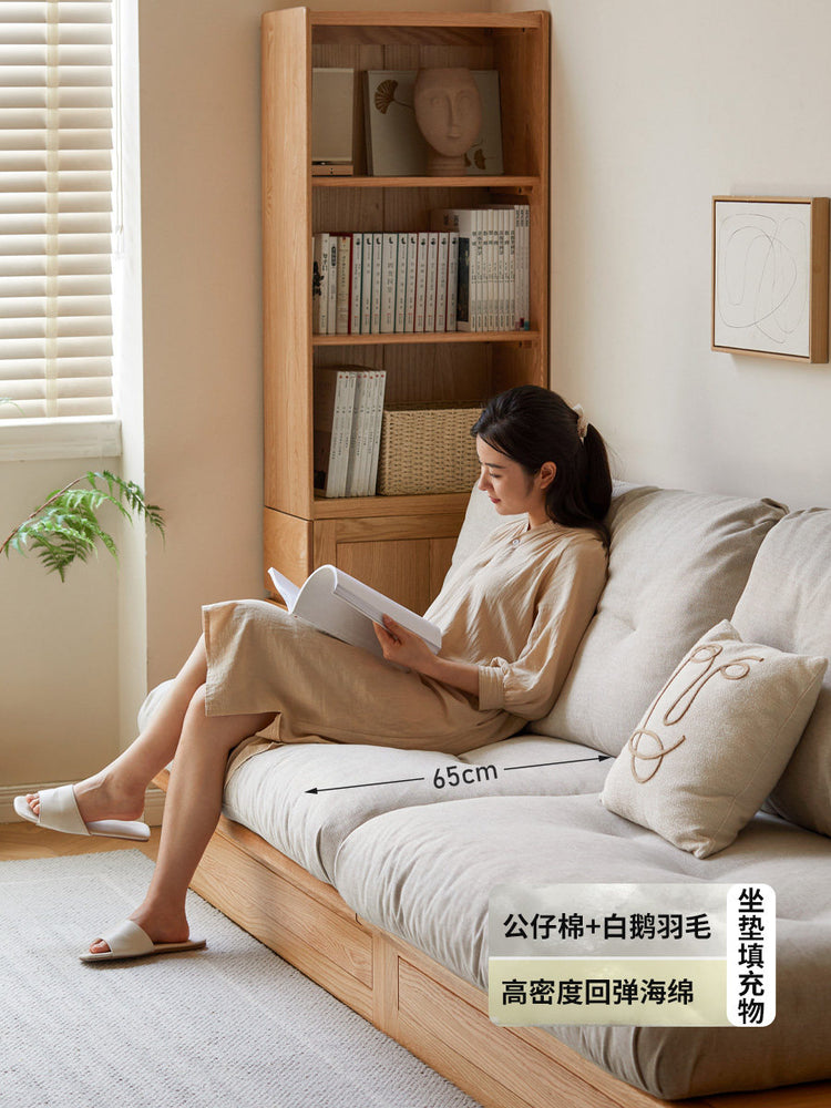 实木客厅现代简约布艺沙发小户型橡木储物沙发