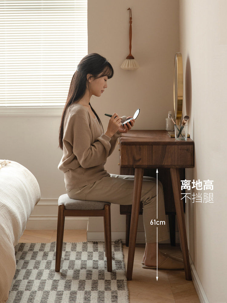 实木梳妆台卧室现代简约书桌黑胡桃木化妆桌收纳柜一体