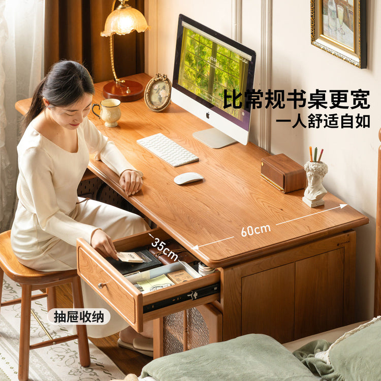 实木书桌樱桃木储物学习桌书房法式复古办公桌电脑桌