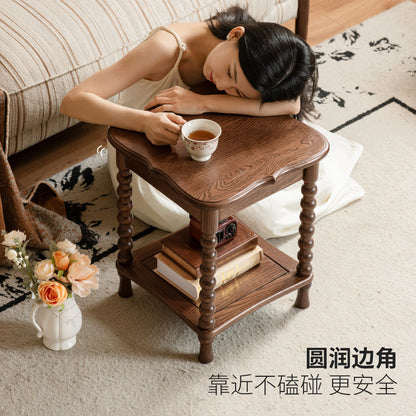 实木边几客厅法式复古创意角几美式橡木胡桃色置物小茶几
