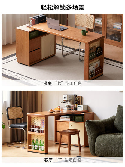 实木中古风书房转角书桌樱桃木办公桌复古电脑桌
