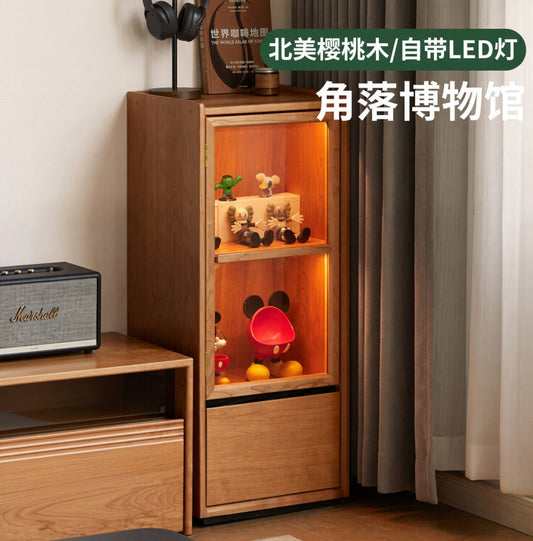 Solid wood side cabinet, modern minimalist living room storage cabinet, small apartment cherry wood display cabinet