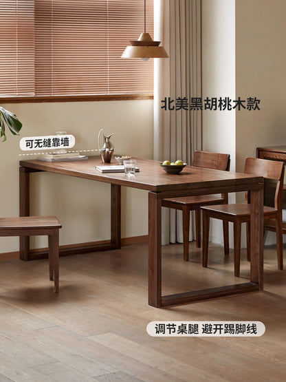 实木餐桌餐厅简约饭桌长方形吃饭桌子黑胡桃木大书桌