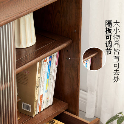 实木电视边柜现代简约储物柜玻璃门小书柜置物柜客厅柜子