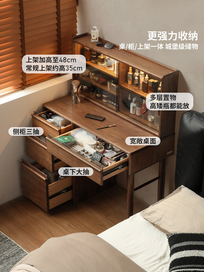 实木化妆桌轻奢卧室骨骼线梳妆台黑标黑胡桃木化妆台