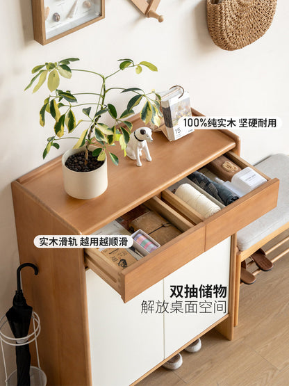 实木鞋柜门口置物柜收纳柜客厅小户型白色入户玄关柜