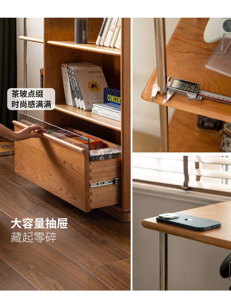 实木书柜小户型复古隔断柜樱桃木书架展示柜客厅边柜