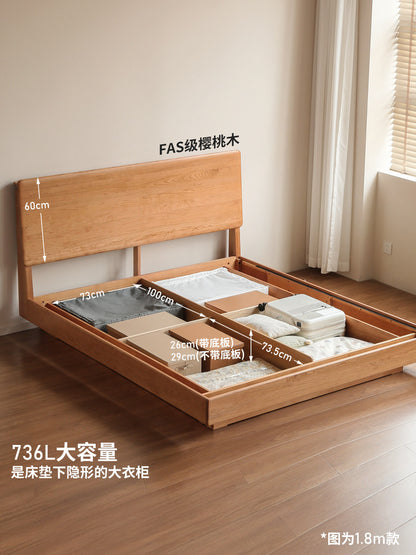 实木床现代简约樱桃木悬浮床卧室箱体床多功能储物床