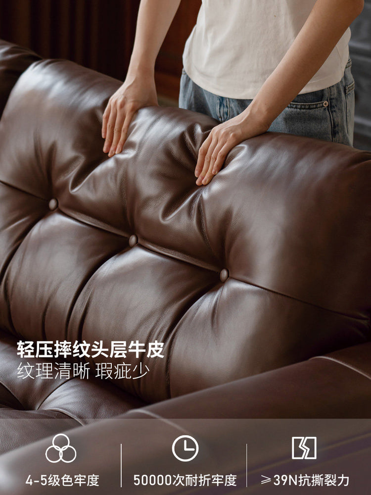 真皮沙发美式复古头层牛皮直排沙发客厅小户型意式皮沙发