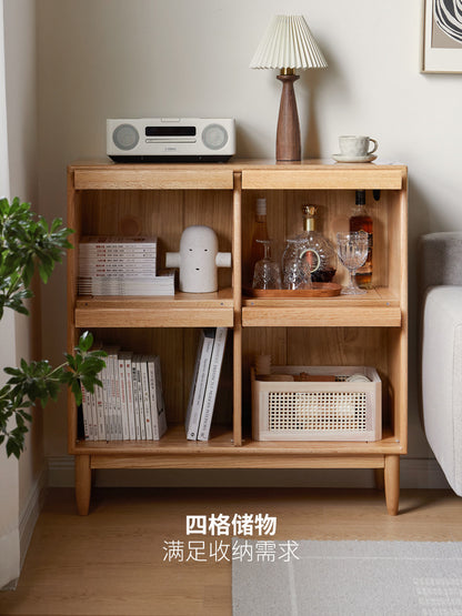 实木书柜四翻门带灯储物柜子中古樱桃木靠墙杂志柜