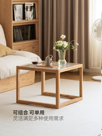 实木玻璃茶几设计师款原木方几小户型大小组合藤编小茶台