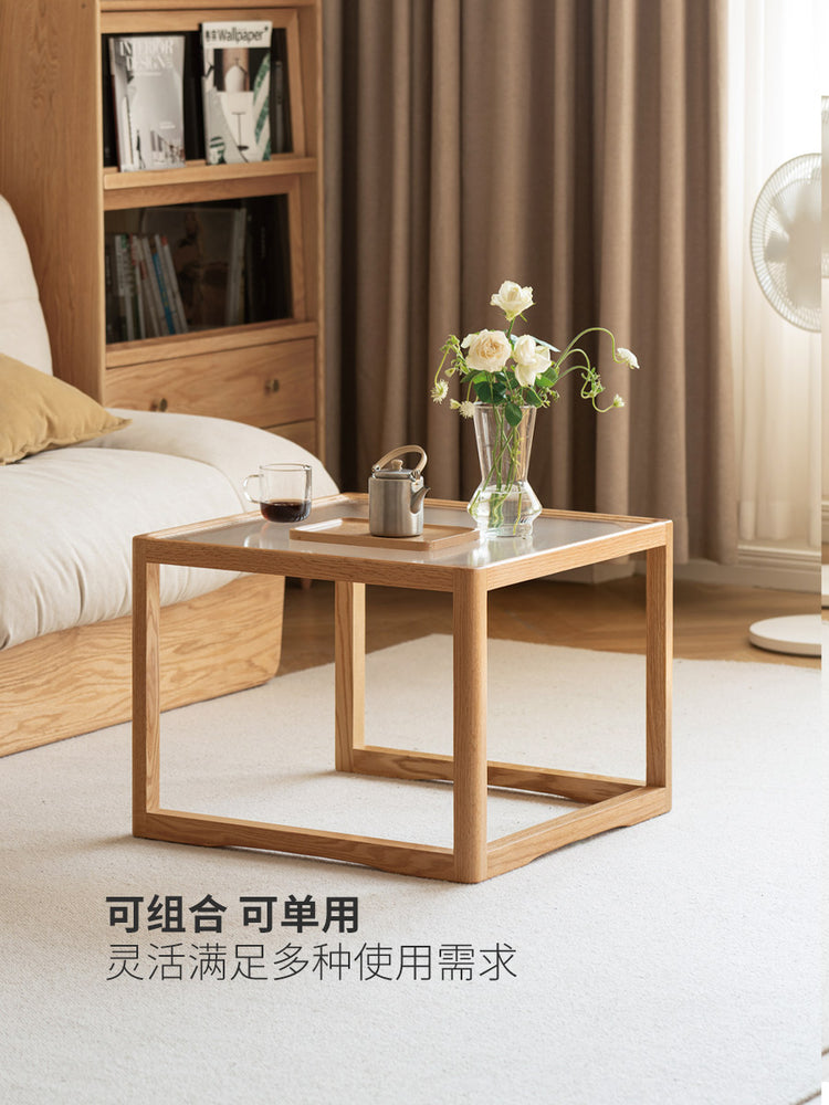 实木玻璃茶几设计师款原木方几小户型大小组合藤编小茶台