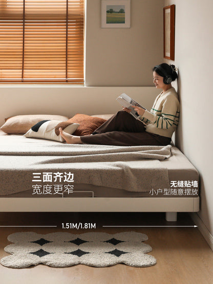 实木床现代简约卧室双人床白色悬浮床大床奶油风齐边床