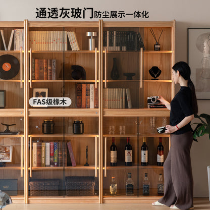 实木书柜现代简约书房展示柜收纳柜橡木玻璃柜置物柜