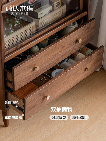 电视柜边柜客厅黑胡桃木翻门柜立柜靠墙储物柜展示柜