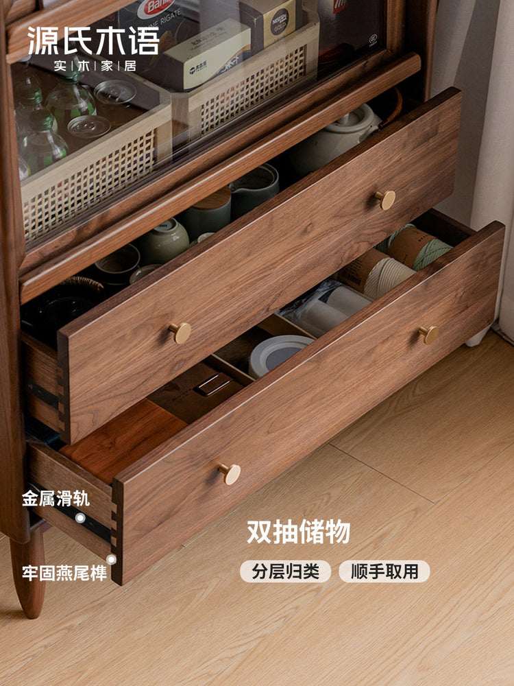 电视柜边柜客厅黑胡桃木翻门柜立柜靠墙储物柜展示柜