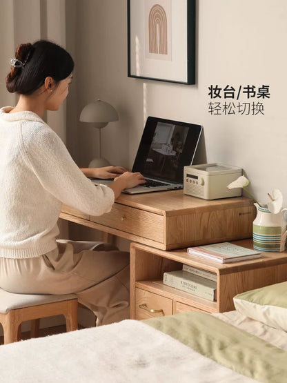 实木梳妆台储物柜一体北欧简约橡木化妆台现代卧室化妆桌
